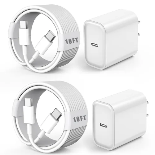Vista 11 de Cargador rápido para iPhone, cargador de iPhone de 10 pies, bloque de carga súper rápida con cable USB C a Lightning de 10 pies tipo C, enchufe