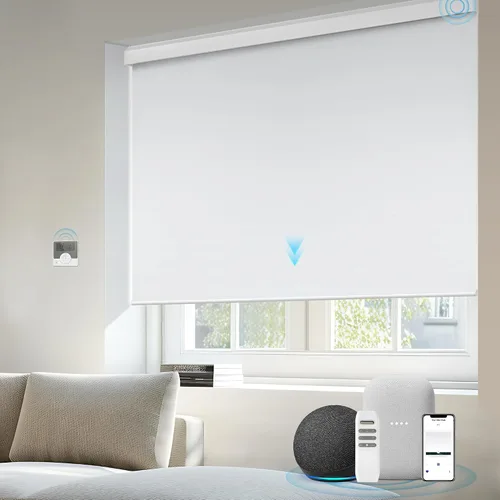 Vista 10 de Motorized Light Filtering Shades Compatible with Alexa Google Smart Blinds Automatic Window Shade Remote Control 70% Blackout Sunny Black