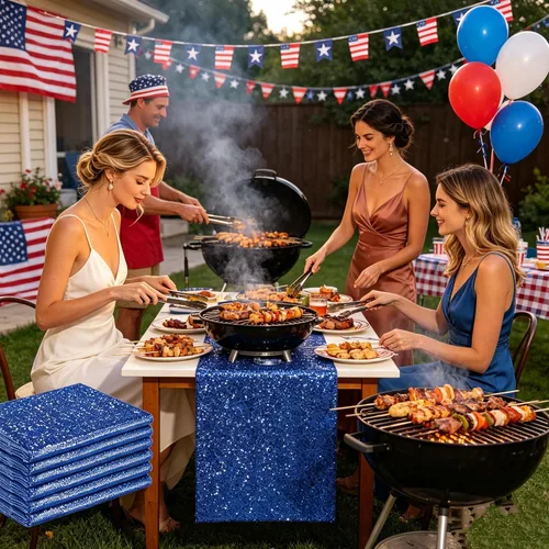 Vista 5 de yuboo Paquete de 6 caminos de mesa de lentejuelas azul rey de 12 x 72 pulgadas con purpurina a granel para decoraciones de bodas, fiestas
