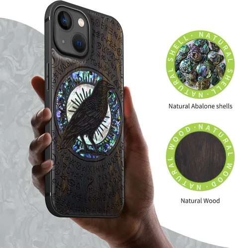 Vista 2 de Carveit Funda protectora de madera de diseñador para iPhone 13 (grabado en madera e incrustaciones de carcasa), funda de madera compatible
