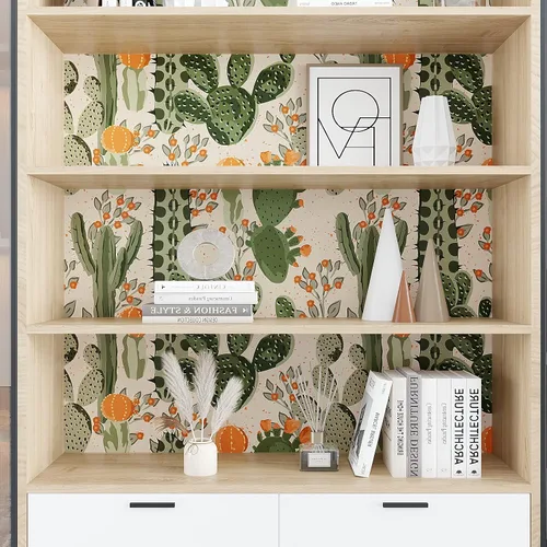 Vista 6 de VEELIKE Papel tapiz de cactus del desierto para despegar y pegar de 17.7 x 354 pulgadas, cactus verde, suculentas, flores, prepegado, extraíble
