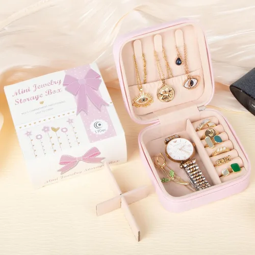Vista 3 de Pequeño joyero de viaje portátil, organizador de aretes, accesorios de viaje, regalo de propuesta de dama de honor, regalo de moda, regalo