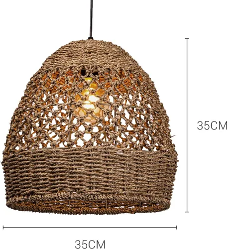 Vista 7 de Arturesthome Lámpara colgante tejida, moderna lámpara colgante bohemia con pantalla de ratán tejida a mano, lámpara colgante costera de granja