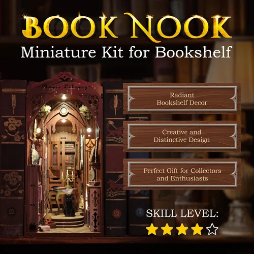 Vista 5 de Kit de rincón de libros – Kit de rincón de libros para adultos, juego de manualidades en miniatura para casa de muñecas, rompecabezas 3D de madera