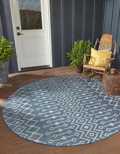 Vista 54 de Unique Loom Outdoor Trellis Collection - Alfombra de área con diseño de enrejado tribal (2 pies 2 pulgadas x 3 pies 1 pulgada, ovalada, azul/marfil)