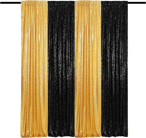Vista 20 de Cortinas de Fondo de Lentejuelas Negras Cortinas Brillantes con Purpurina 2FTx8FT 2 Paneles para Decoraciones de Bodas Fiestas de Cumpleaños