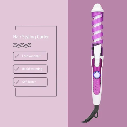 Vista 3 de Varita rizadora eléctrica para cabello - Varita espiral profesional para cabello ondulado - EE. UU