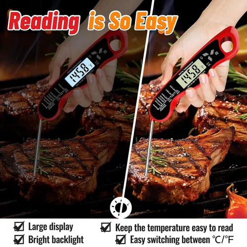 Vista 3 de Termómetro digital de la carne, termómetro impermeable de la comida IP67 Rojo
