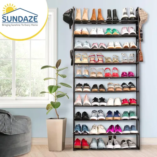 Vista 7 de Sundaze Zapatero de metal de 10 niveles para entrada de puerta delantera, organizador de zapatos alto resistente para armario, dormitorio, entrada