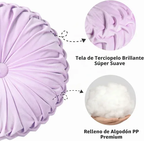 Vista 2 de HIG - Juego de 2 almohadas decorativas redondas plisadas, elegantes almohadas de calabaza con botón central, almohadas de terciopelo vintage