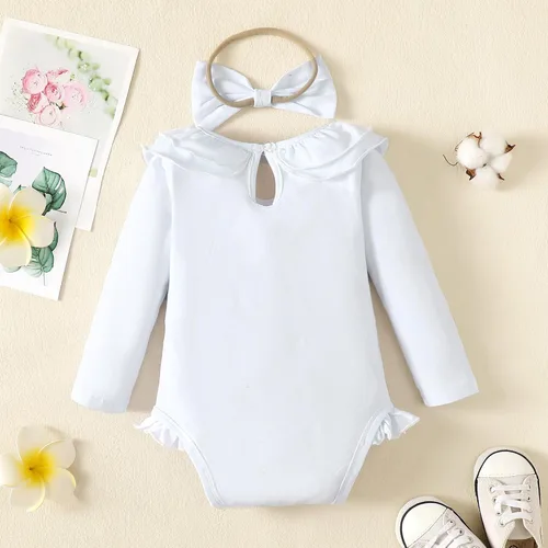Vista 3 de SXSXSX Mameluco de 1er cumpleaños para niñas recién nacidas, traje con volantes