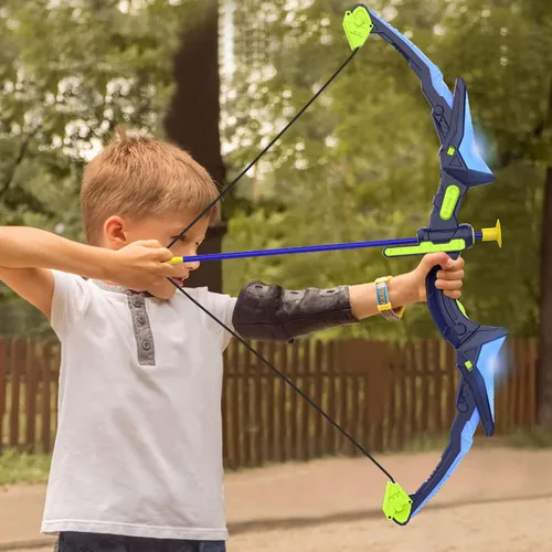 Vista 3 de Paquete de 2 conjuntos de arco y flecha para niños, conjunto de tiro con arco con luces con 14 flechas de ventosa, objetivos de tiro con arco
