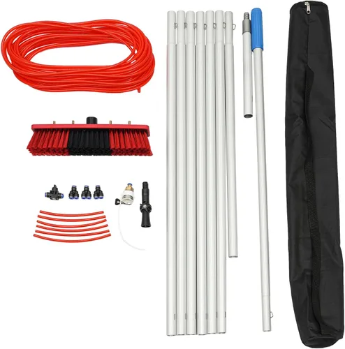 Vista 4 de Kit de poste de alimentación de agua, poste de limpieza de ventana ajustable de 26.2 ft de altura, cabezal de cepillo giratorio de 180°, cepillo