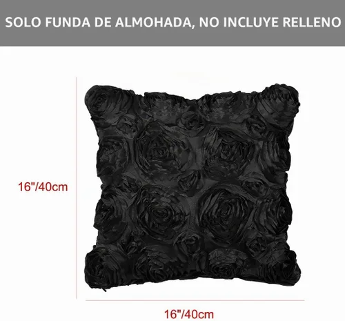 Vista 4 de PiccoCasa 2 fundas de almohada con diseño de flores 3D, rosas estéreo, 16 x Negro