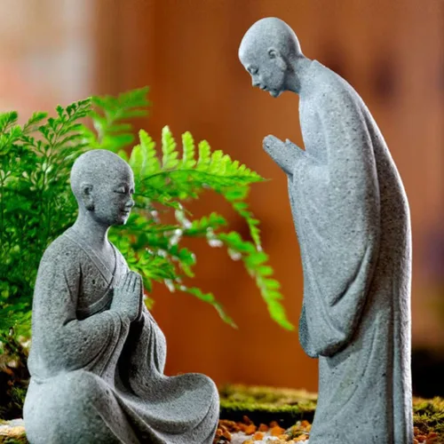 Vista 5 de Happyyami Bonsái - 2 figuras de monje de piedra, estatuas de Buda zen, esculturas de monje de pie para paisaje al aire libre, decoración de jardín