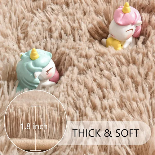 Vista 4 de Noahas Alfombras de Área Grandes y Esponjosas de 5x8 pies para Sala de Estar y Dormitorio, Alfombra Gruesa de Pelo Largo Beige y Blanca, Alfombra