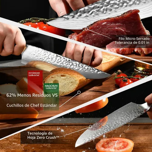 Vista 8 de Cuchillo de chef japonés de acero 7CR13 de 8 pulgadas, mango de madera de Pakka negra con triple remache con proceso de forja extra, regalos