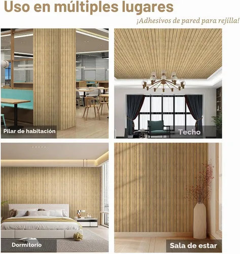 Vista 7 de Chejiaye Panel de pared 3D de listones de grano de madera, 15.75 x 118 pulgadas, adhesivo de pared autoadhesivo insonorizado, resistente a