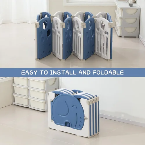 Vista 5 de LulliSpace Corralito para bebés, para niños y niños pequeños, patio de juegos seguro, puertas de seguridad para interiores y exteriores, área Azul