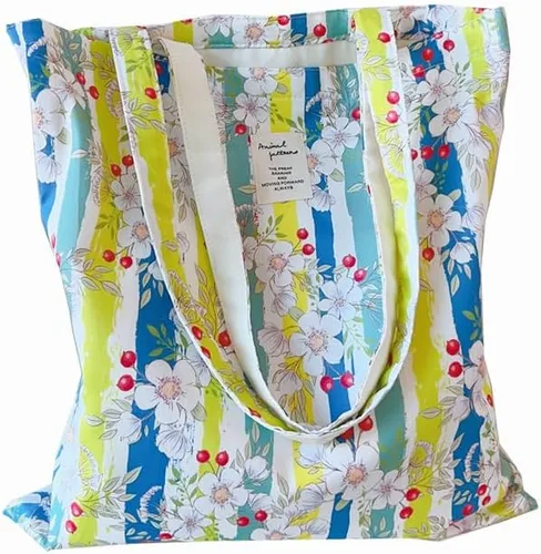 Vista 26 de Floral Canvas Tote Bag Double-Sided Printed Cloth Cotton Tote Floral Shoulder Bags for Beach Travel Shopping Grocery