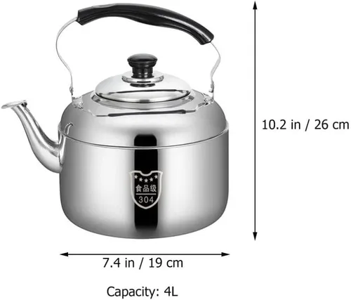 Vista 4 de HEMOTON Hervidor de té para el hogar, tetera silbante, tetera de acero inoxidable, tetera clásica, hervidor de agua con mango frío para estufa, 4 L