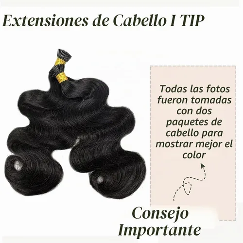 Vista 2 de Extensiones de cabello humano ondulado con punta I para mujer, extensiones de cabello Remy con punta de palo de fusión fría, pegamento de queratina