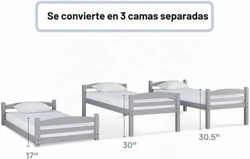 Vista 2 de Dorel Living Phoenix Triple Litera, Gris