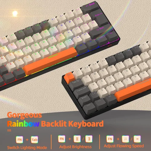 Vista 5 de ZIYOU LANG T60 Teclado mecánico para juegos con cable 60% TKL con retroiluminación LED arco iris, ultra compacto, interruptor táctil NKRO
