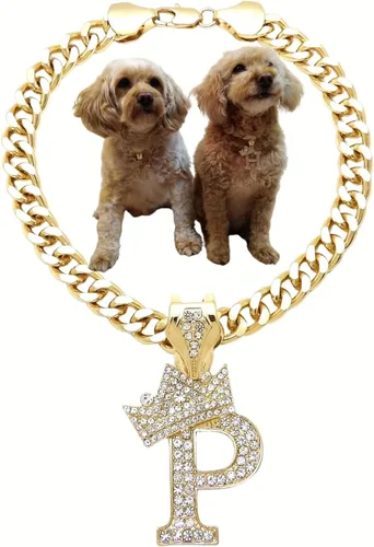 Vista 10 de Collar de cadena con letra inicial cubana para perro, collar de cadena para mascotas, gato, collar para cachorro (S, 25 cm)