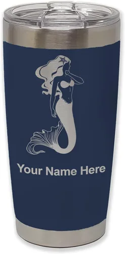 Vista 20 de LaserGram Vaso aislado al vacío de 20 onzas, sirena, grabado personalizado incluido (negro)