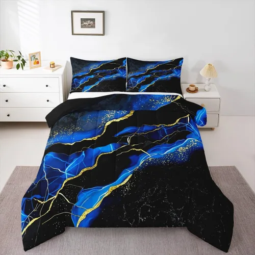 Vista 27 de Juego de edredón de mármol negro individual, ropa de cama dorada agrietada para adultos, hombres y mujeres, juegos de edredón de textura metálica