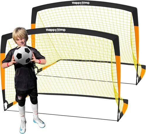 Vista 14 de Happy Jump Portería de fútbol 7'x5', 6.6'x3.3', 5'x3.6', 4'x3', 3'x2.2' Red de fútbol para patio trasero de niños