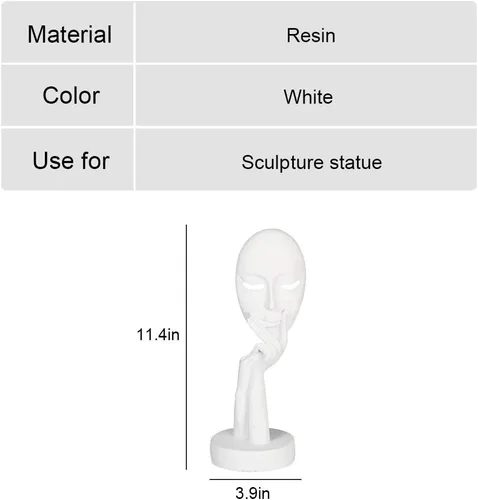 Vista 3 de Estatua abstracta de personajes artesanales para mujer, escultura de cara de resina, tallada a mano, estatua de dama pensante, decoración de Blanco