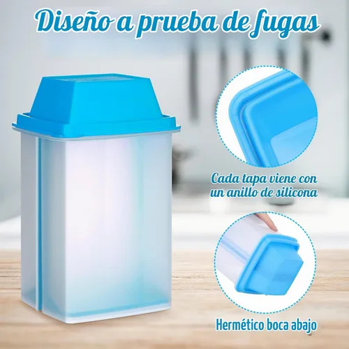 Vista 3 de Contenedor de pepinillos con colador, 2 recipientes de jalapeño de 40.5 onzas con pinzas, 4 botellas de salsa, tarro grande de plástico para Azul