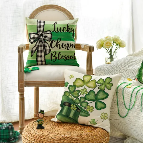 Vista 2 de AVOIN colorlife Happy ST Patricks Day - Juego de 4 fundas de almohada con diseño de trébol con diseño de trébol y sombrero de la suerte, 16 x 16