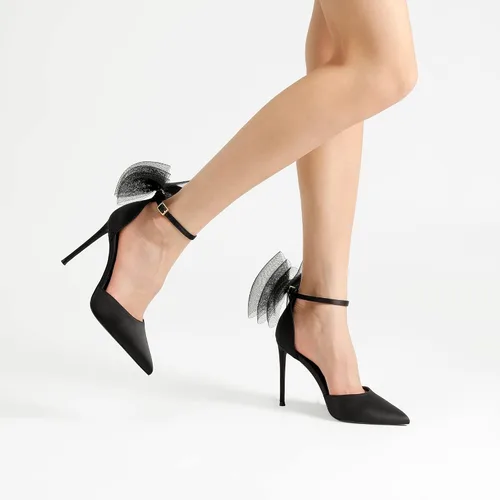 Vista 5 de DREAM PAIRS Zapatos de tacón alto para mujer, con tiras cerradas, puntera puntiaguda, lazo de malla, correa de tobillo, vestido sexy D'Orsay