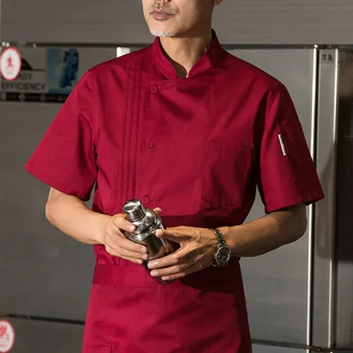 Vista 2 de Unisex Chef Jacket Classic Short Sleeve Chef Uniform Pocket Hotel Kitchen Restaurant Working Summer Chef Coat