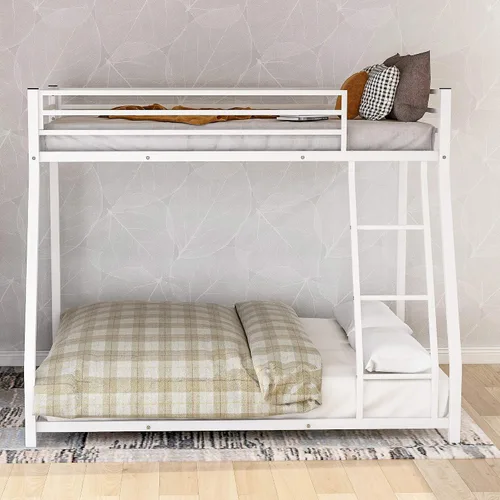 Vista 3 de Harper & Bright Designs Litera de metal individual sobre matrimonial con escalera, marco de cama resistente con rieles de protección de seguridad