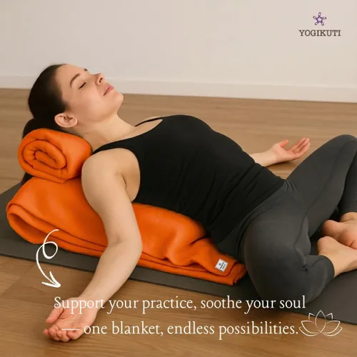 Vista 3 de Yogikuti Iyengar - Juego de dos mantas de yoga de algodón, gruesas mantas de yoga tejidas a mano para yoga restaurativo, meditación y pranayama