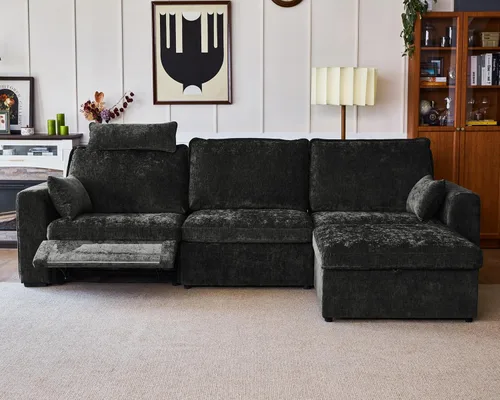 Vista 47 de Sofá reclinable eléctrico de 102.8 pulgadas con reposacabezas, sofá reclinable modular Cloud de gran tamaño con mesa, cajón de almacenamiento