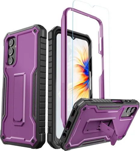 Vista 9 de ExoGuard Funda para Samsung Galaxy A14 5G, funda de goma resistente a prueba de golpes con protector de pantalla para teléfono Samsung A14, soporte