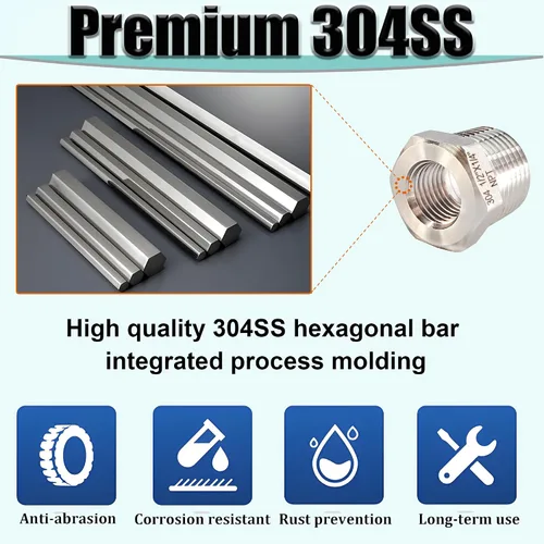 Vista 4 de Reductor de buje hexagonal macho de 1 pulgada a 1/2 pulgada NPT hembra, adaptador reductor de acero inoxidable 304, buje hexagonal de tubo