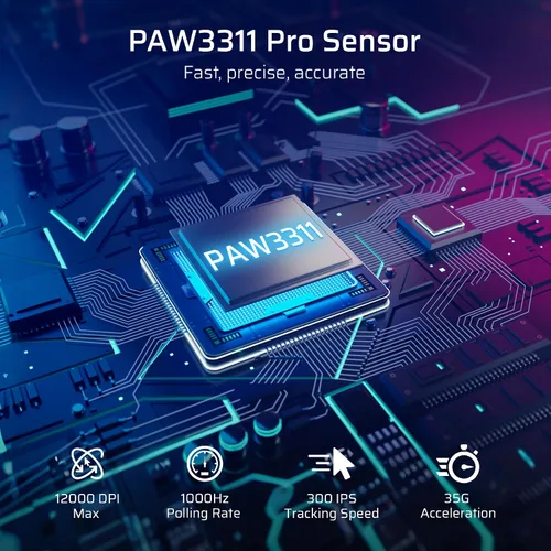 Vista 4 de LTC GM025 - Ratón inalámbrico trimodo para juegos, sensor PAW3311 de 12000 DPI, mouse ergonómico de 2.4 GHz/BT/cableado, 6 botones programables