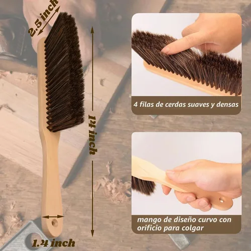 Vista 4 de 2 Piezas Cepillo de Polvo de Madera Escoba de Mano Cepillo de Banco con Mango Largo de Madera Cepillo de Batir Cepillo de Cerdas Suave para Limpieza