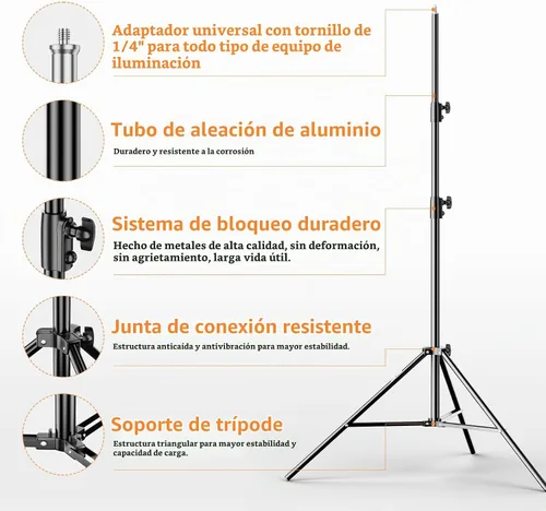 Vista 4 de EMART Soporte de Luz Resistente de 8.5 pies, Acolchado con Resorte, Construcción de Aleación de Aluminio, Trípode de Estudio de Foto y Video