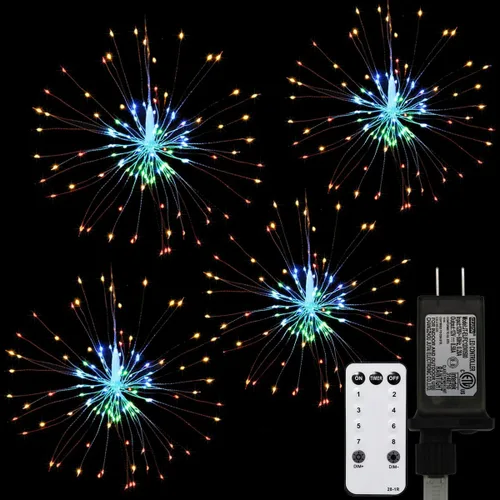 Vista 11 de Luces LED remotas de fuegos artificiales con forma de explosión de cobre, 4 conexiones en total, 480 luces LED parpadeantes, 8 modos con control