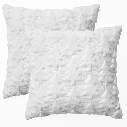 Vista 13 de AVOIN colorlife Juego de 2 fundas de almohada beige con árbol de Navidad, 16 x 16 pulgadas, felpa suave, piel sintética, jacquard, festivales