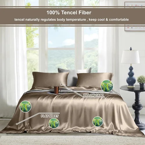 Vista 2 de THE LINEN COMPANY Tencel - Juego de sábanas de 3 piezas, 100% orgánico, natural, 300 hilos, refrescante, extrasuaves, suaves como la seda, sábanas