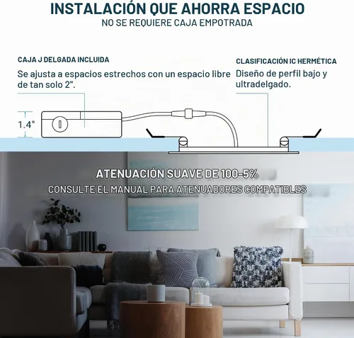 Vista 4 de PARMIDA (Paquete de 12) Luz de techo empotrable LED de 6 pulgadas ultradelgada con caja de conexiones, 12 W, luz de panel delgada de oblea sin 3000K