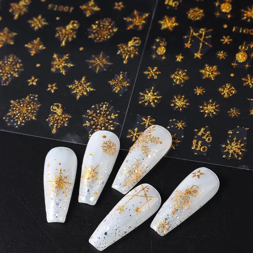 Vista 7 de Calcomanías de uñas de Navidad para arte de uñas, 8 hojas, calcomanías de copo de nieve para arte de uñas, calcomanías autoadhesivas 3D, exquisitos